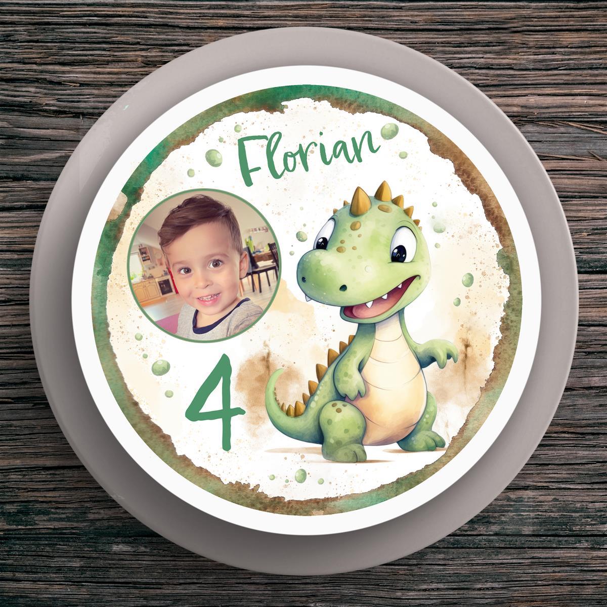 Tortenaufleger Geburtstag mit Bild Dino #3 Name & Zahl (20cm)