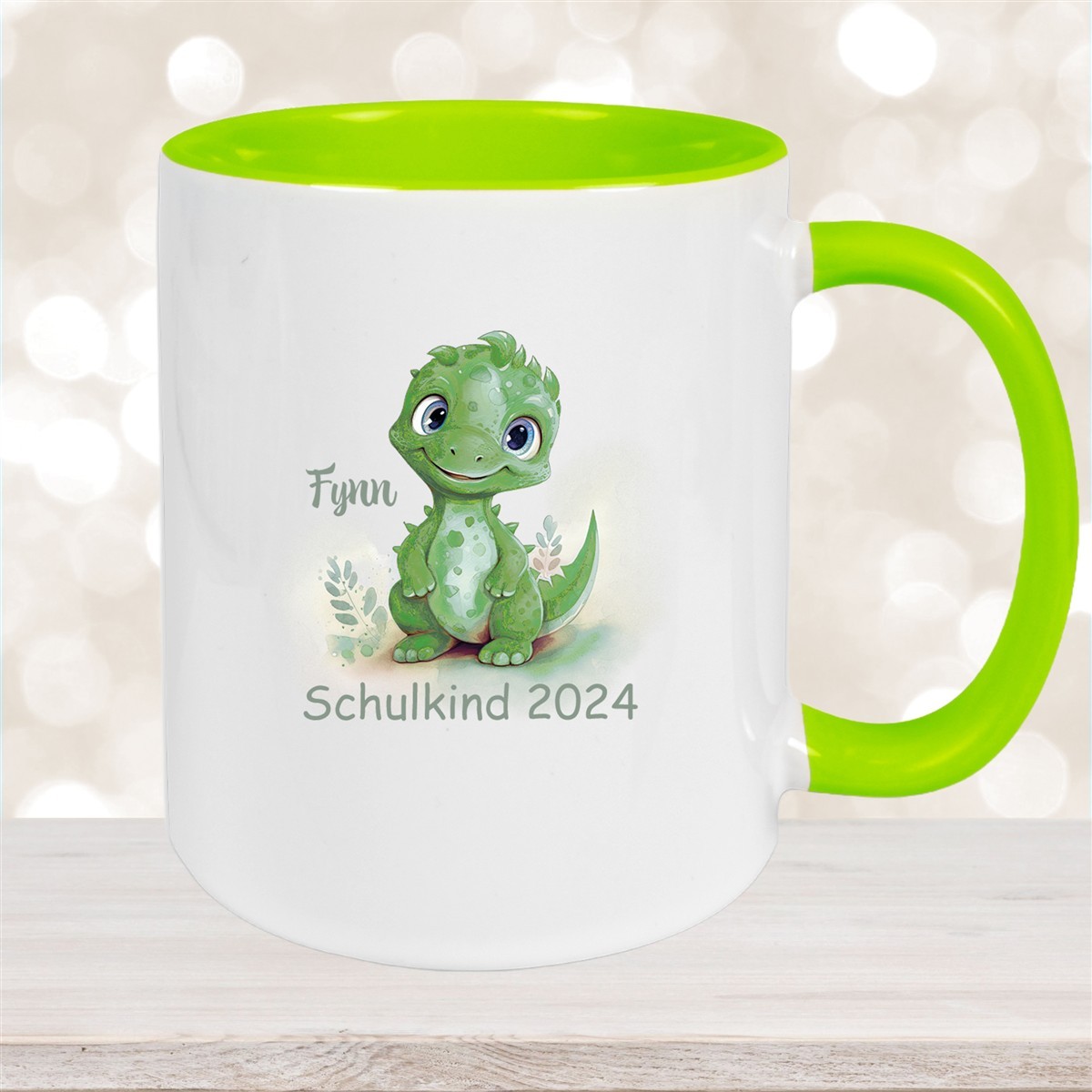 Tasse Schulkind #11 Wunschname Dino #2 Keramik Kinderbecher Personalisiert versch. Farben