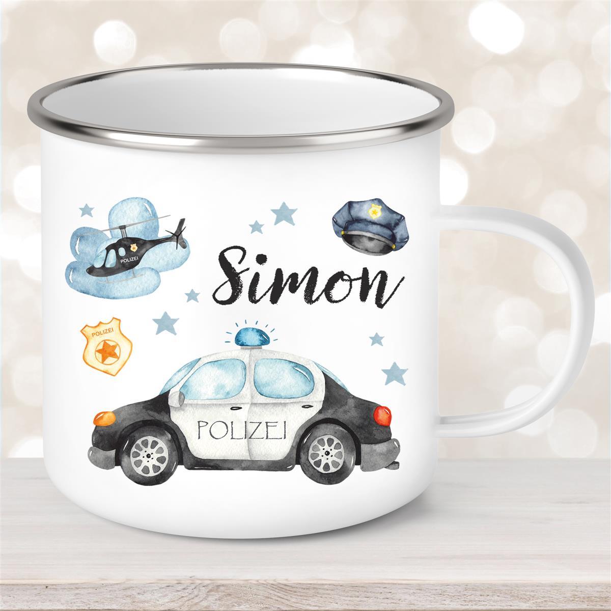 Tasse Polizei #3 Wunschname Emaille Kinderbecher personalisiert