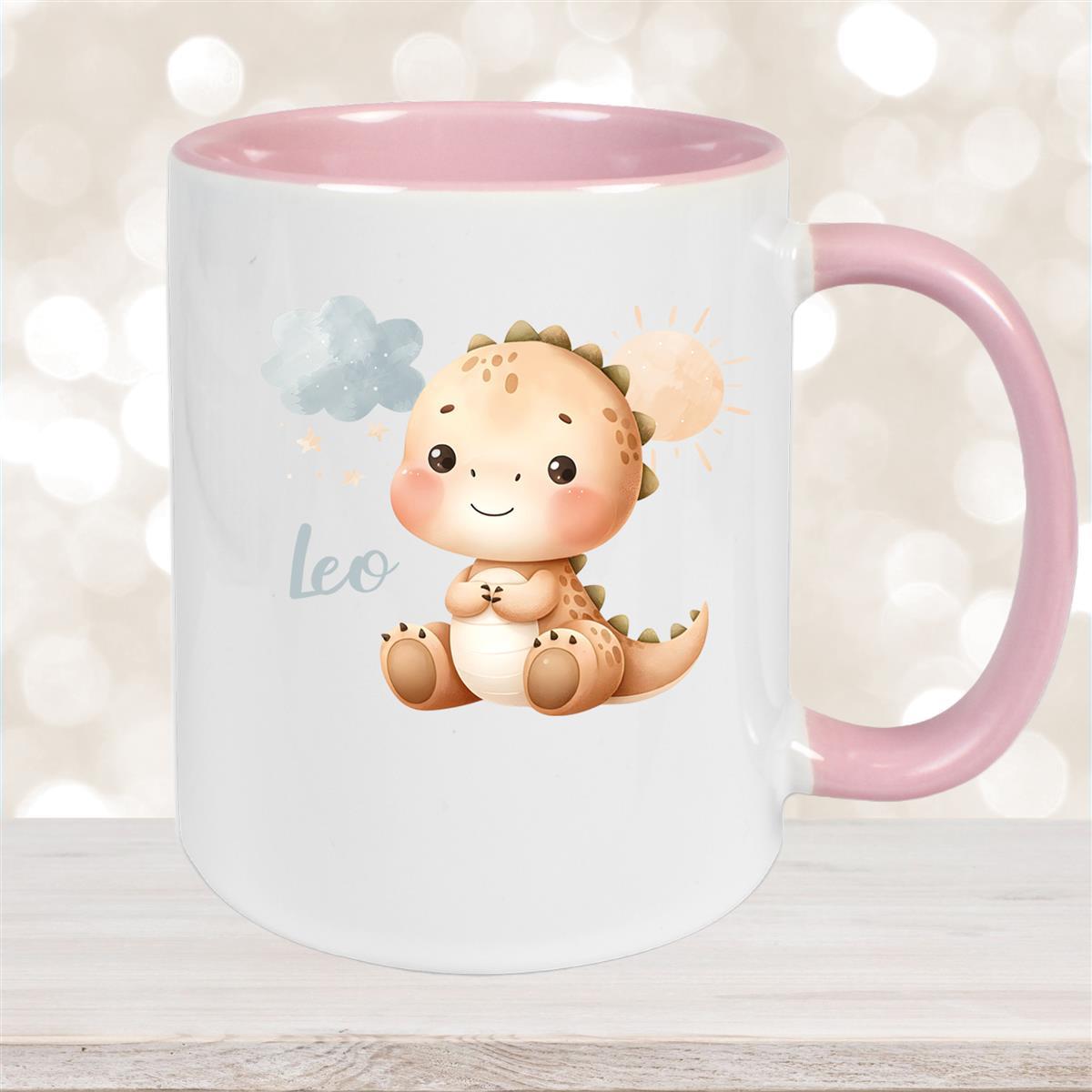 Tasse Dino #19 Wunschname Keramik Kinderbecher Personalisiert versch. Farben