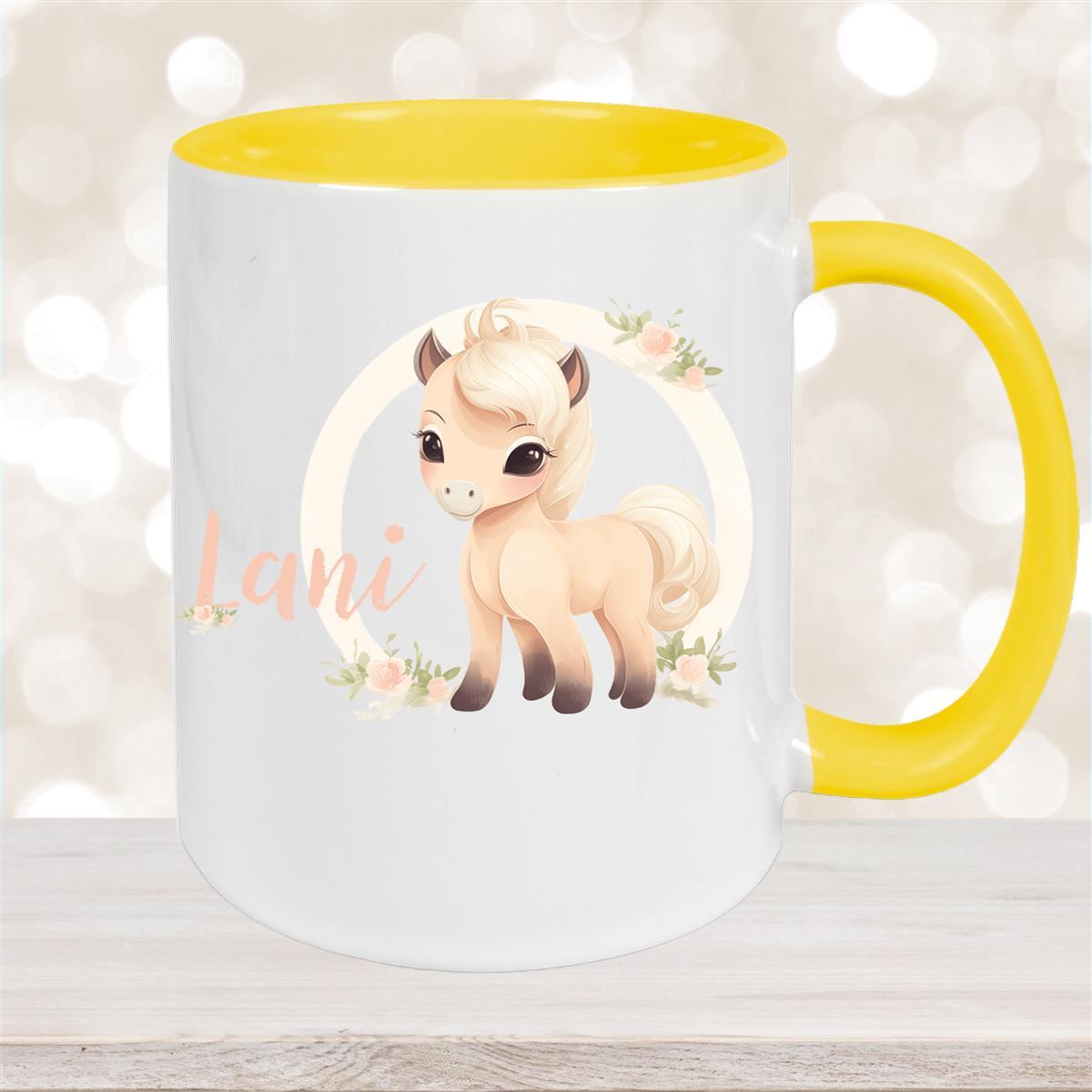Tasse Pferd #4 Wunschname Keramik Kinderbecher personalisiert versch. Farben