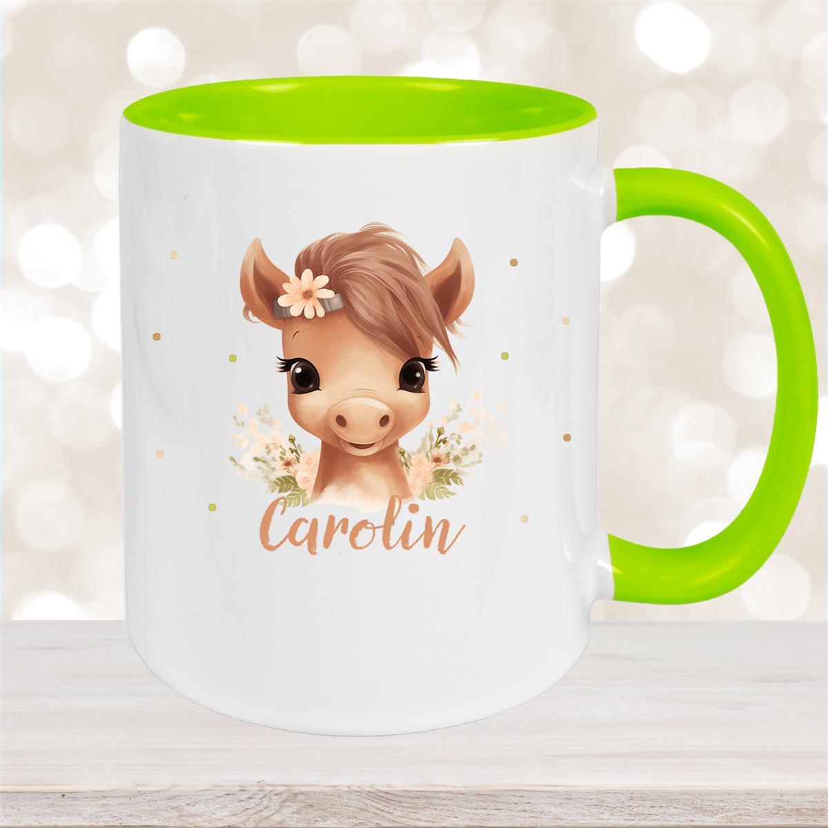 Tasse Pferd #6 Wunschna Keramik Kinderbecher personalisiert versch. Farben
