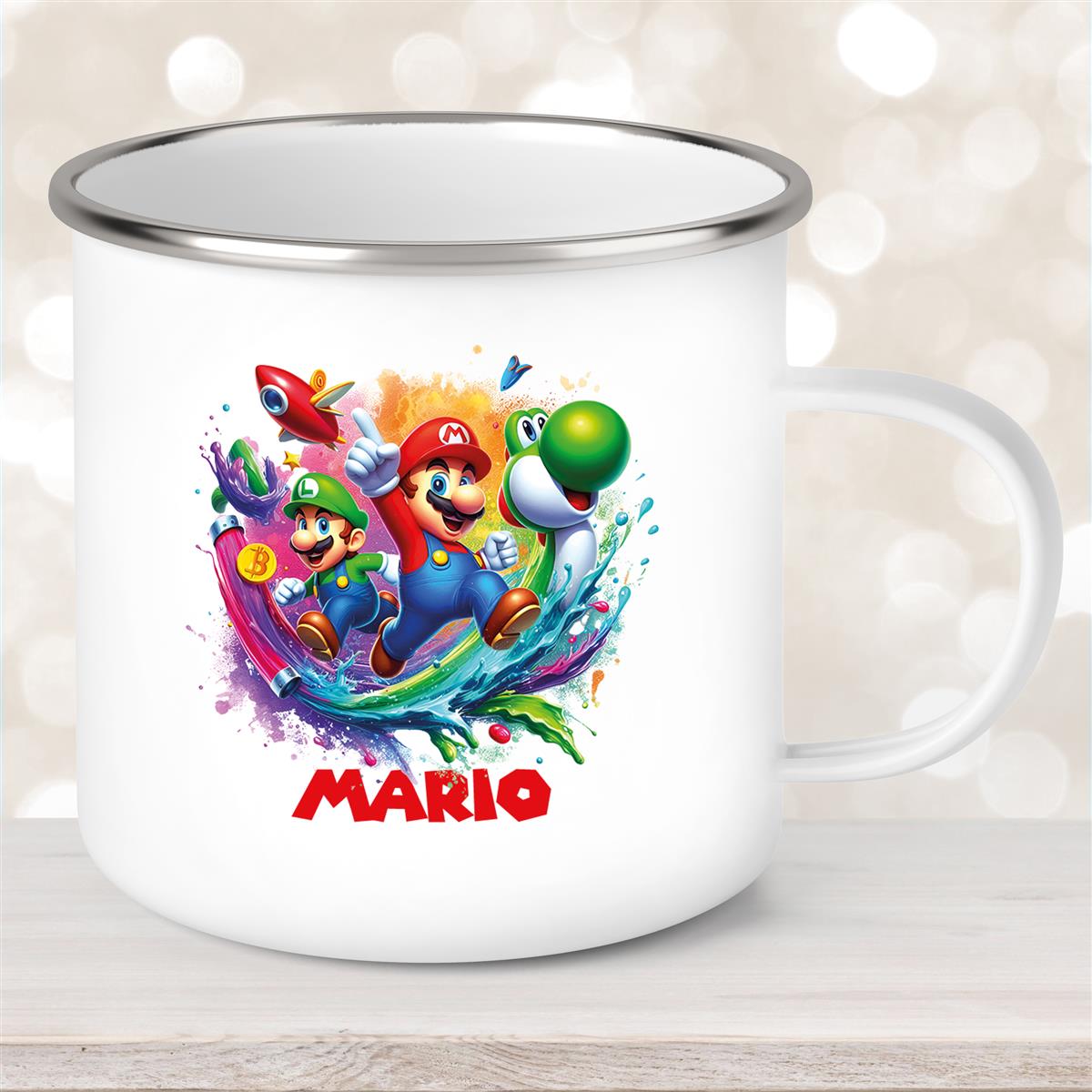 Tasse Wunschname Super-Mario #2 Emaille Kinderbecher personalisiert