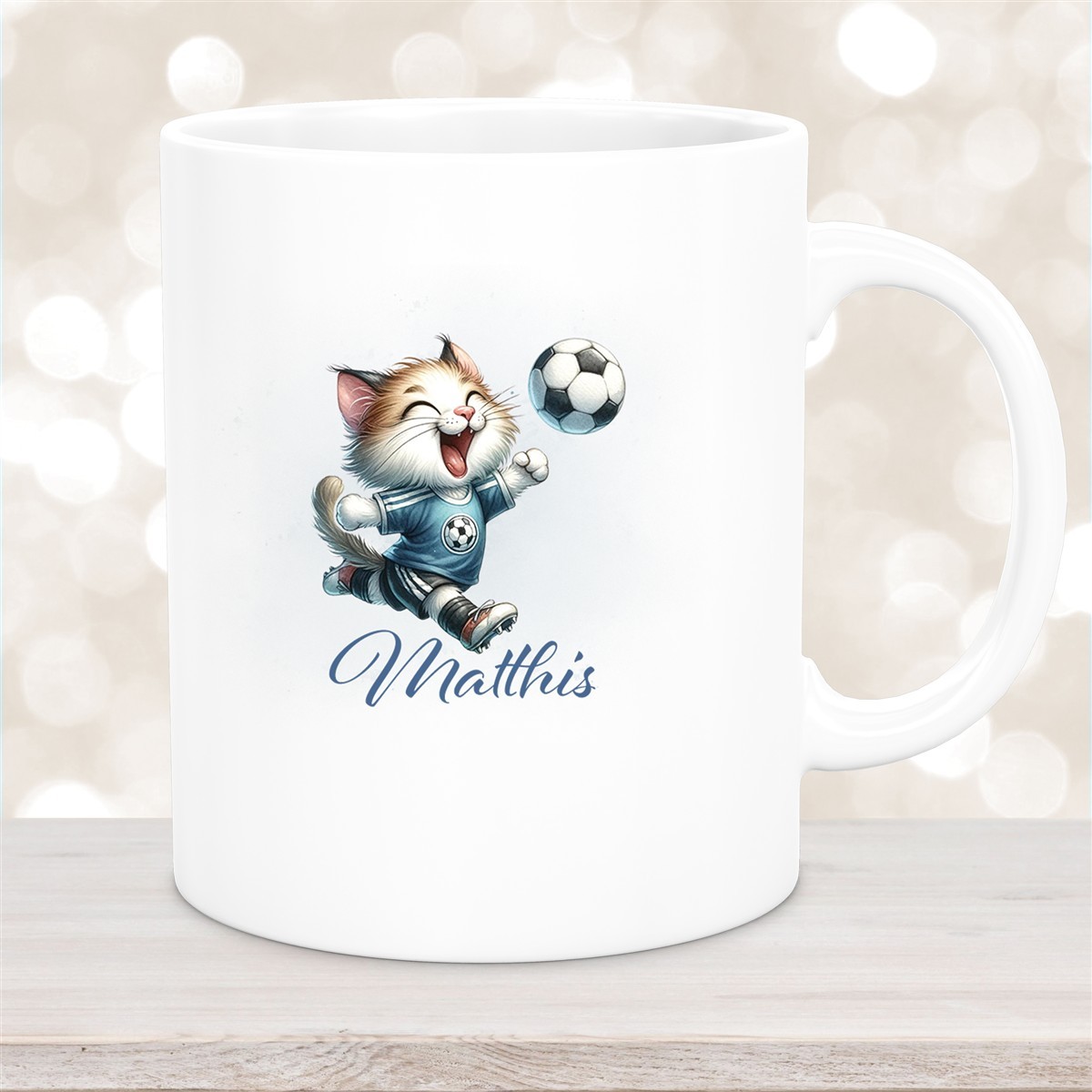 Tasse Wunschname Fußball #18 Personalisiert Katze Keramik Kinderbecher versch. Farben