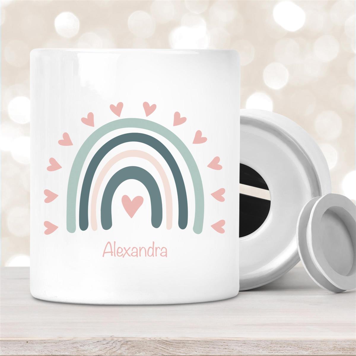 Spardose mit Wunschname Regenbogen #4 personalisiert