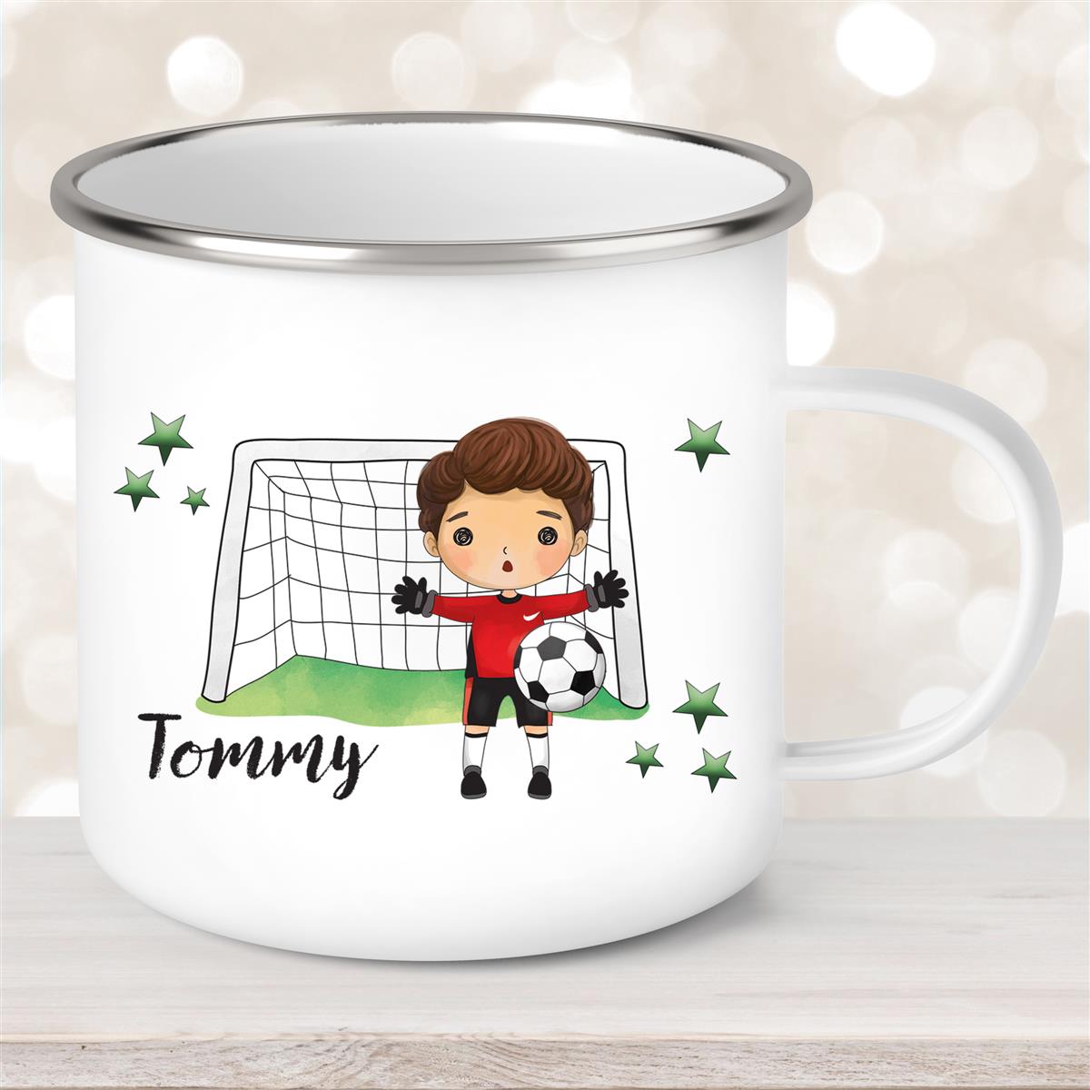 Tasse Fußball #3 Wunschname Emaille Kinderbecher personalisiert