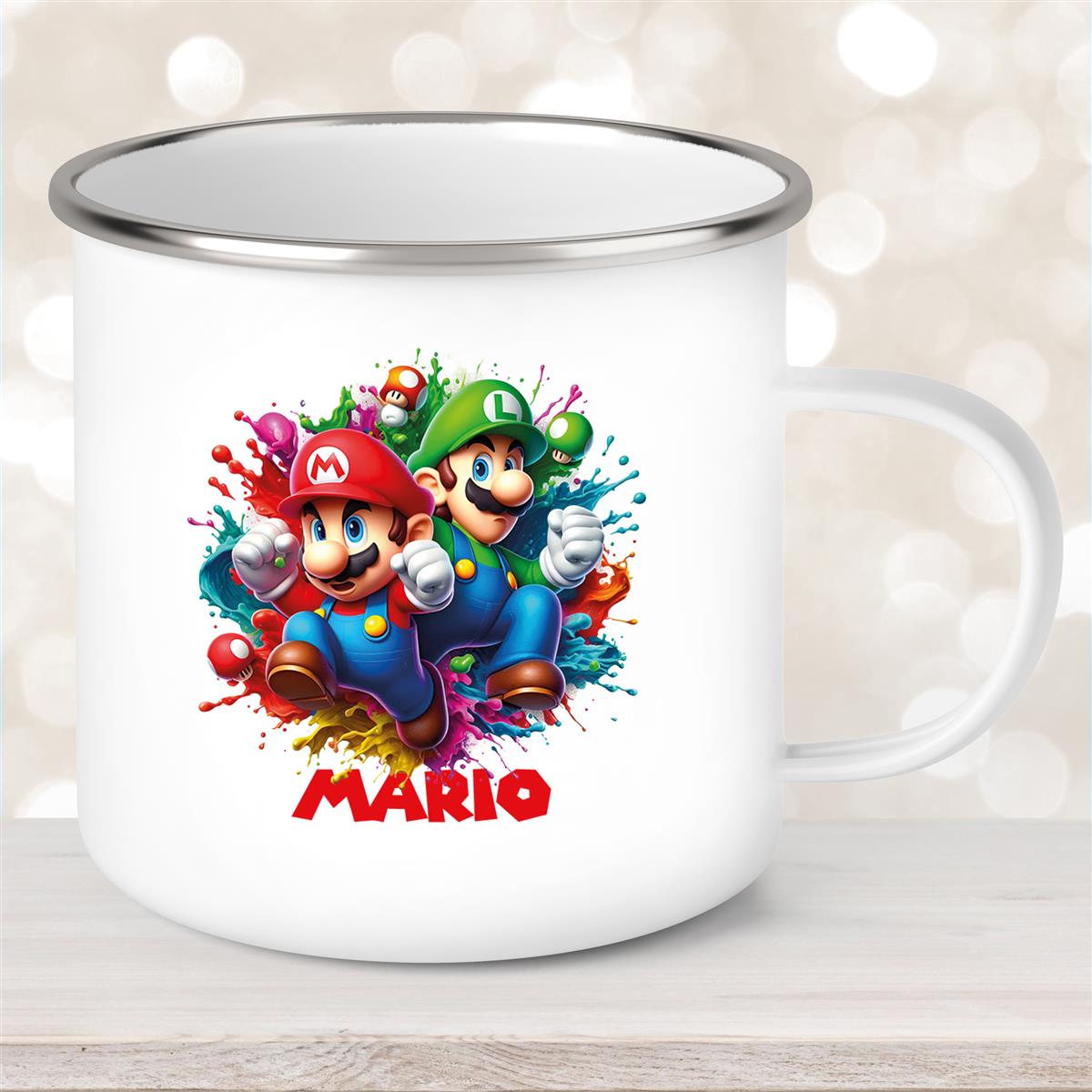 Tasse Wunschname Super-Mario #3 Emaille Kinderbecher personalisiert