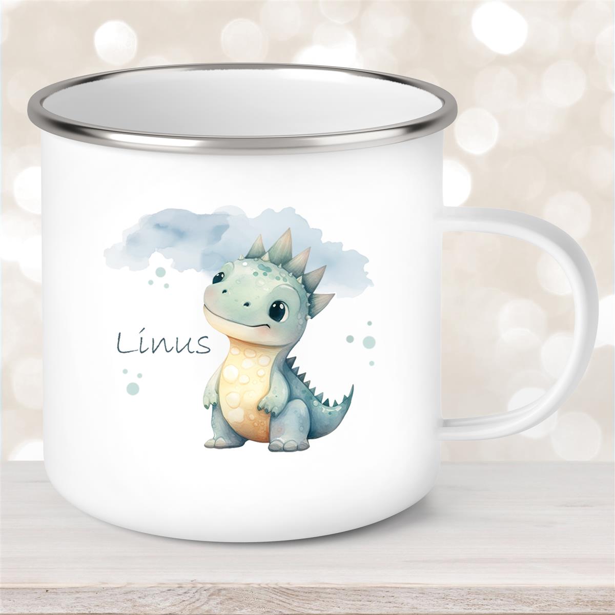 Tasse Wunschname Dino #15 Emaille Kinderbecher