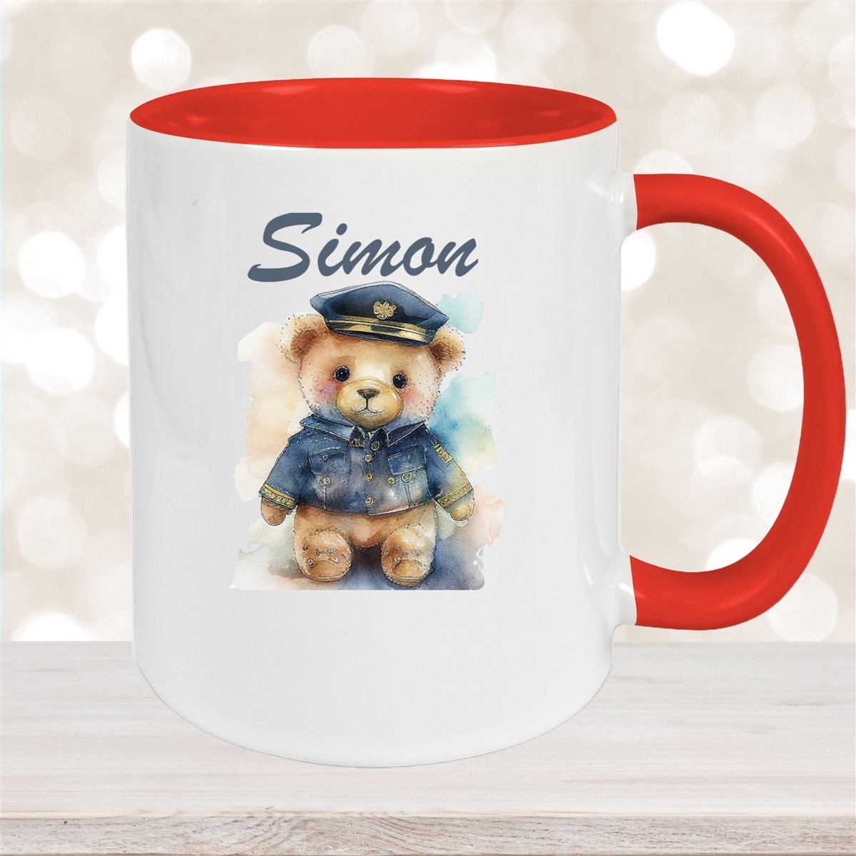 Tasse Polizei Teddy #1 Wunschname Keramik Kinderbecher personalisiert versch. Farben