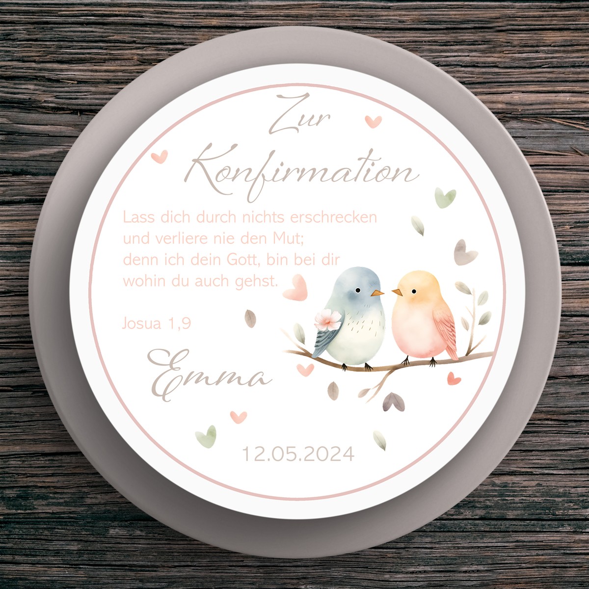 Tortenaufleger Konfirmation Vögel  #1 Name & Datum (20cm)