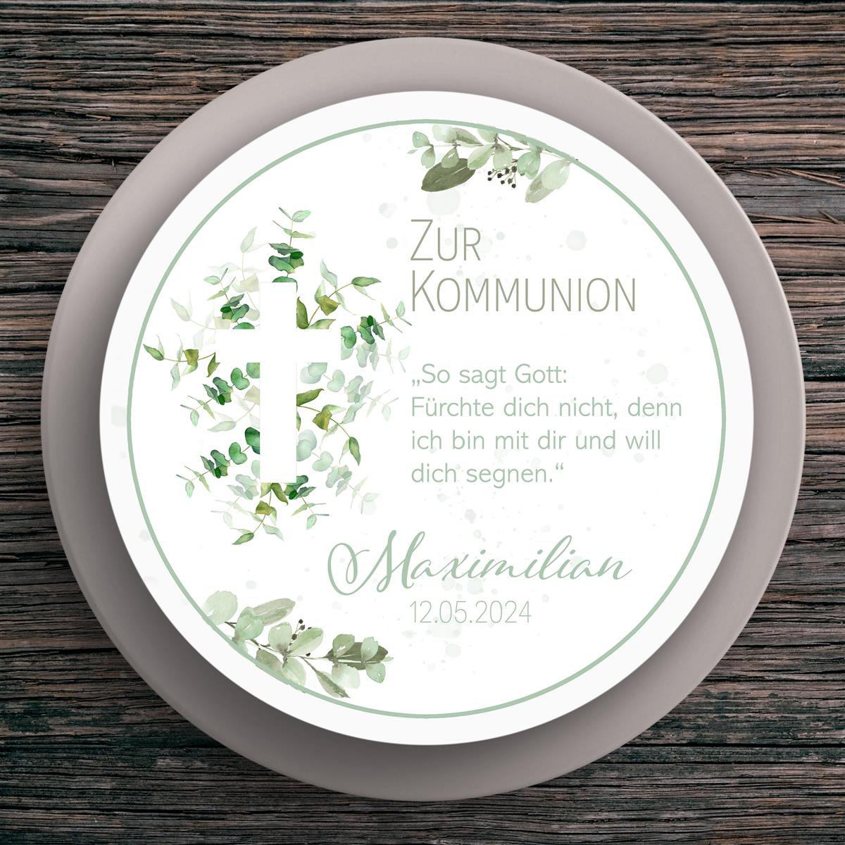 Tortenaufleger Kommunion Kreuz #1 Name & Datum (20cm)