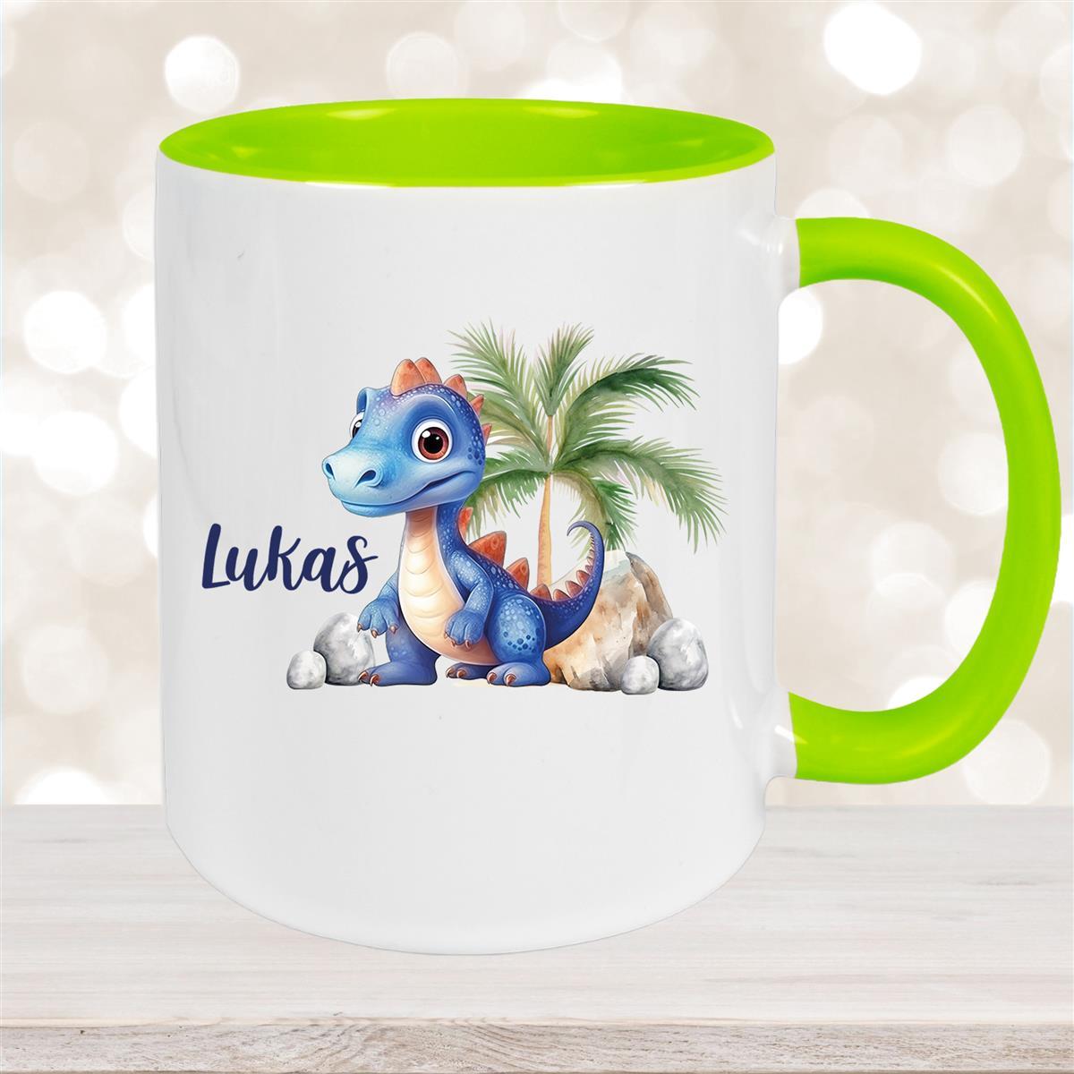Tasse Dino #8 Wunschname Keramik Kinderbecher Personalisiert versch. Farben
