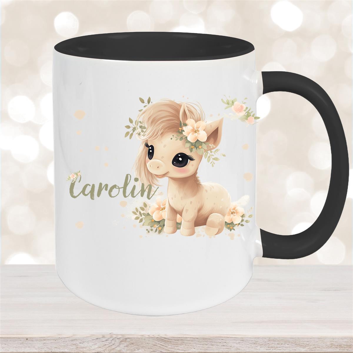 Tasse Pferd #5 Wunschname Keramik Kinderbecher personalisiert versch. Farben