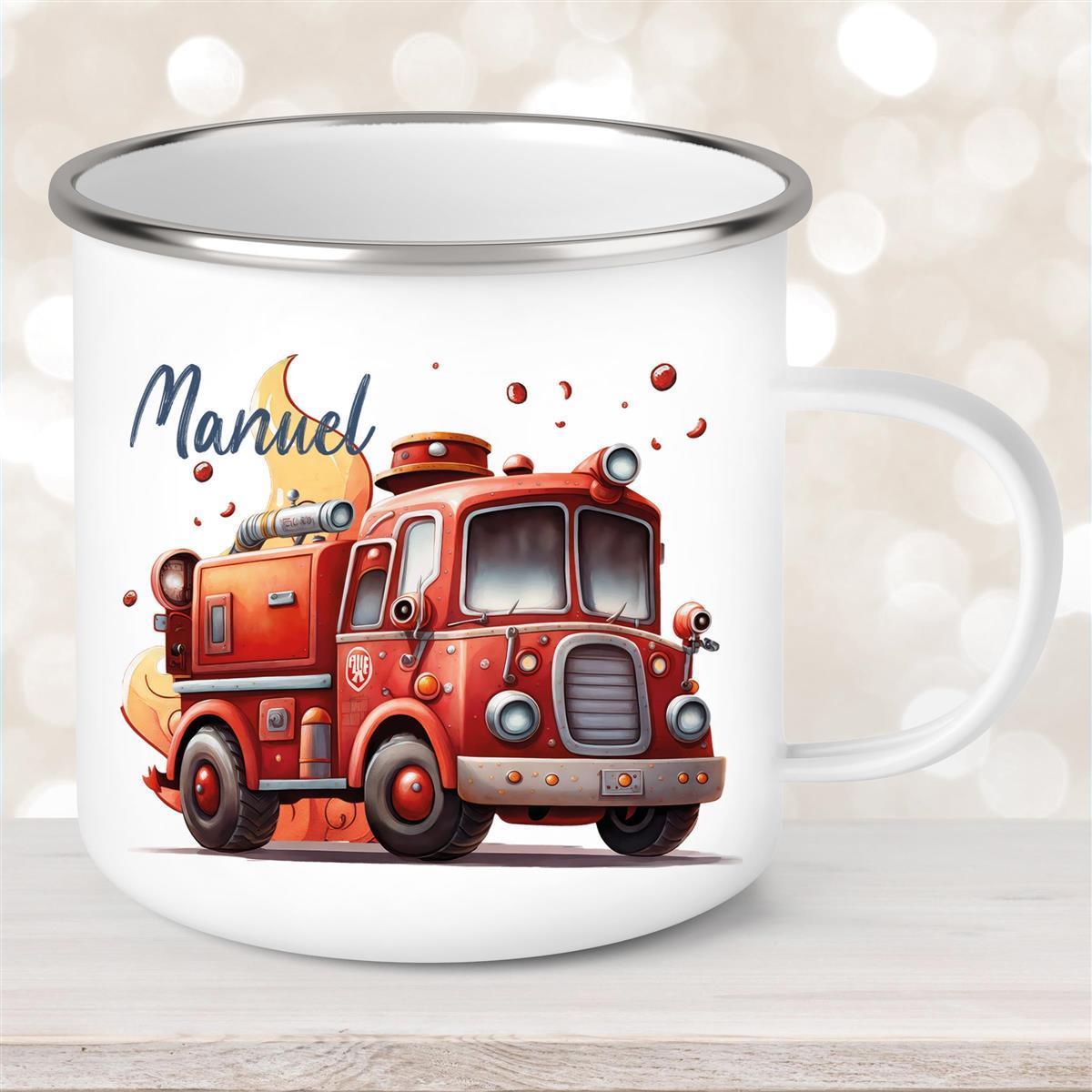 Tasse Wunschname Feuerwehr #1 Emaille Kinderbecher