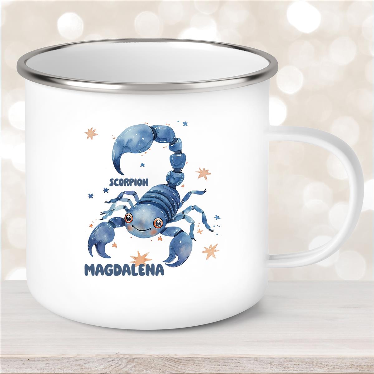 Tasse Sternzeichen Kinder Scorpion #1 Wunschname Emaille Kinderbecher personalisiert
