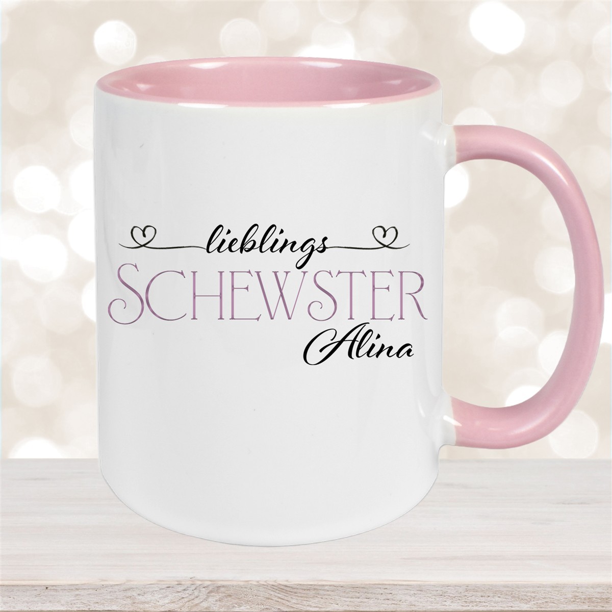 Tasse Wunschname Lieblings-Schwester #1 personalisiert Keramik Becher versch. Farben