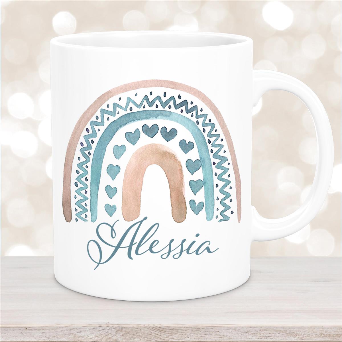 Tasse Wunschname Regenbogen #5 Keramik Kinderbecher Weiß