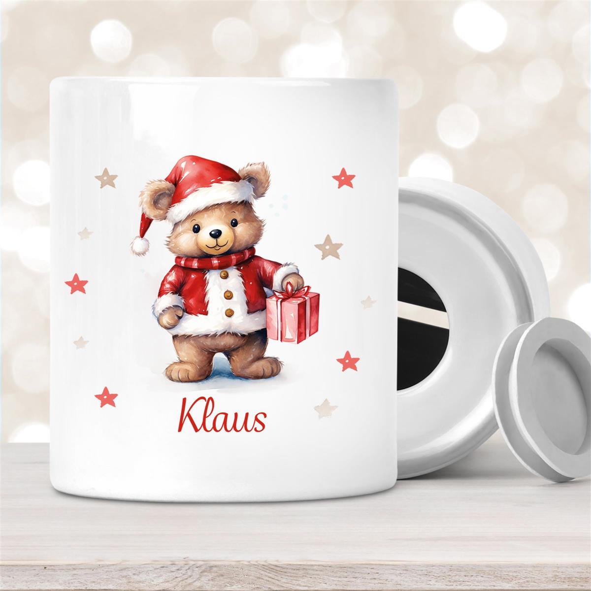 Spardose mit Wunschname Weihnachten Teddy-Sterne #1 personalisiert