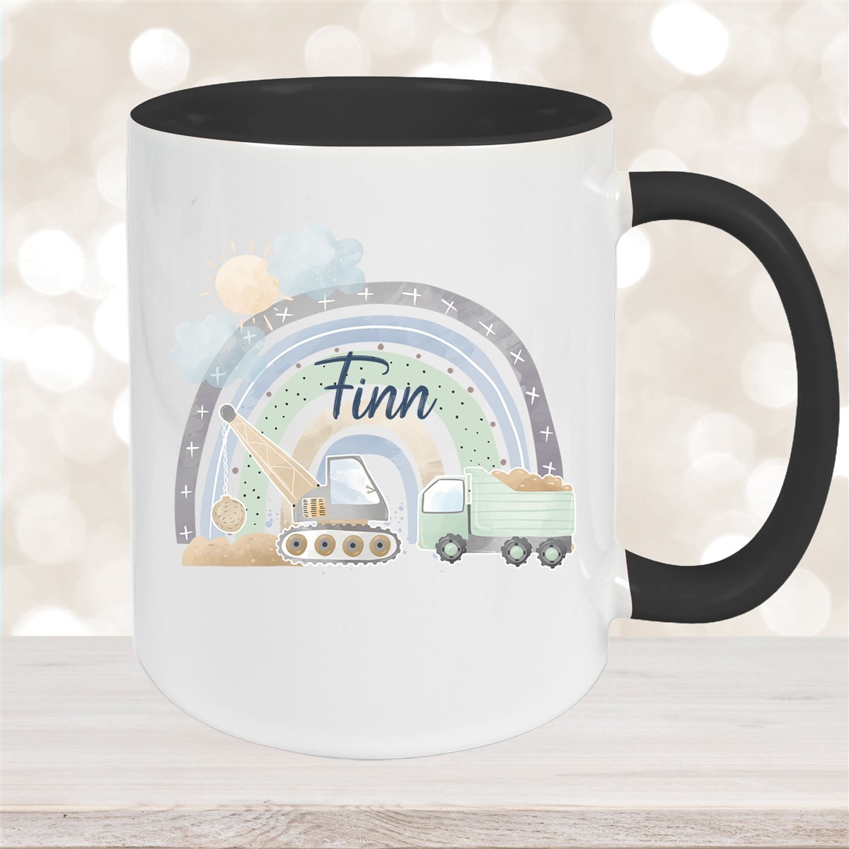 Tasse Wunschname Baustelle Regenbogen #1 Keramik Kinderbecher versch. Farben