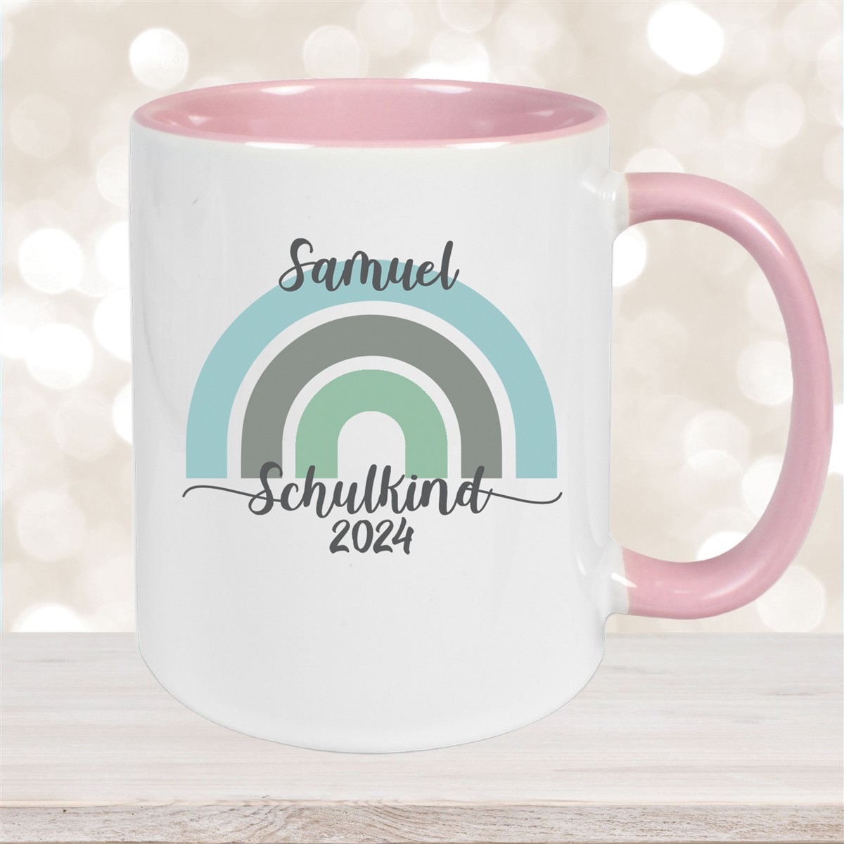 Tasse Schulkind #05 Wunschname Rainbow Keramik Kinderbecher Personalisiert versch. Farben