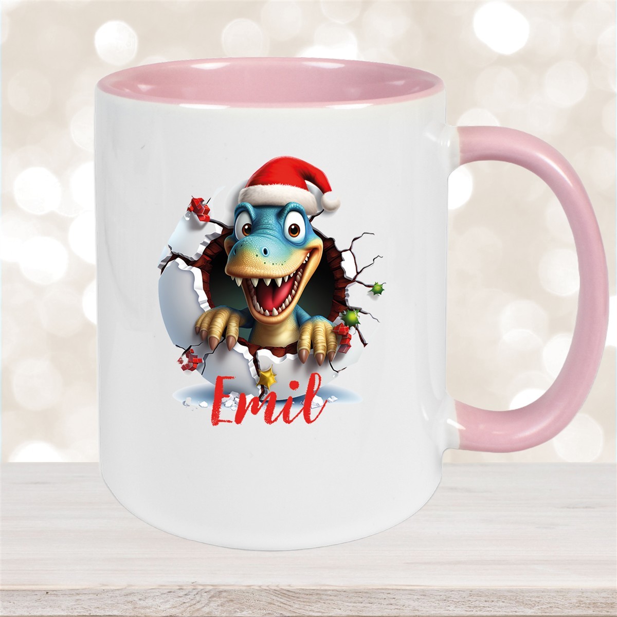 Tasse Wunschname Christmas Dino #2 Keramik Kinderbecher versch. Farben