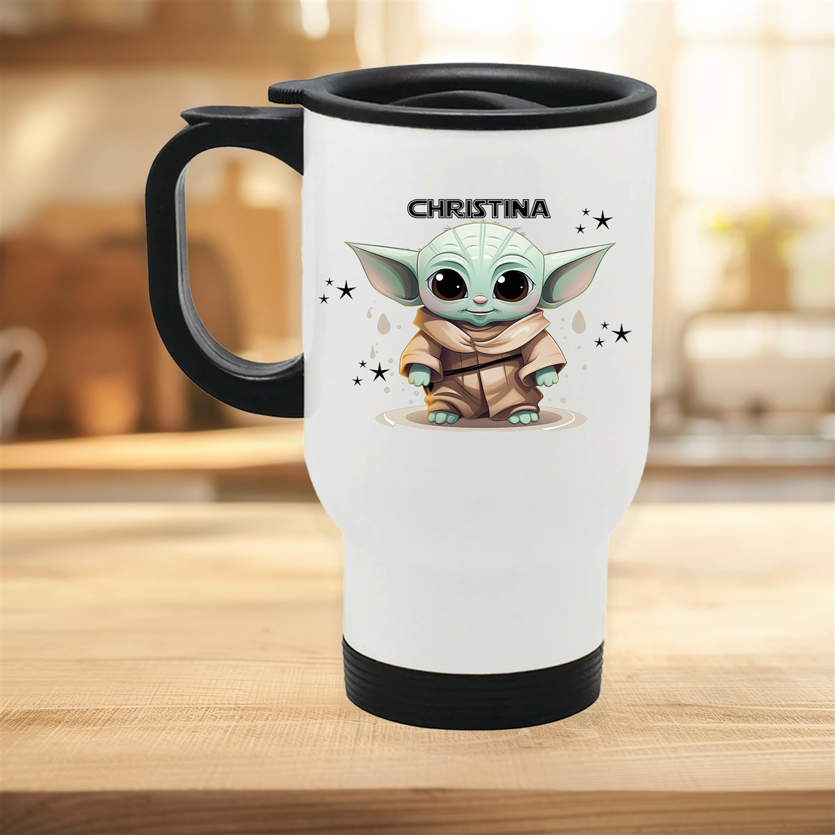 Edelstahl-Thermobecher mit Deckel Baby Yoda #3 weiß