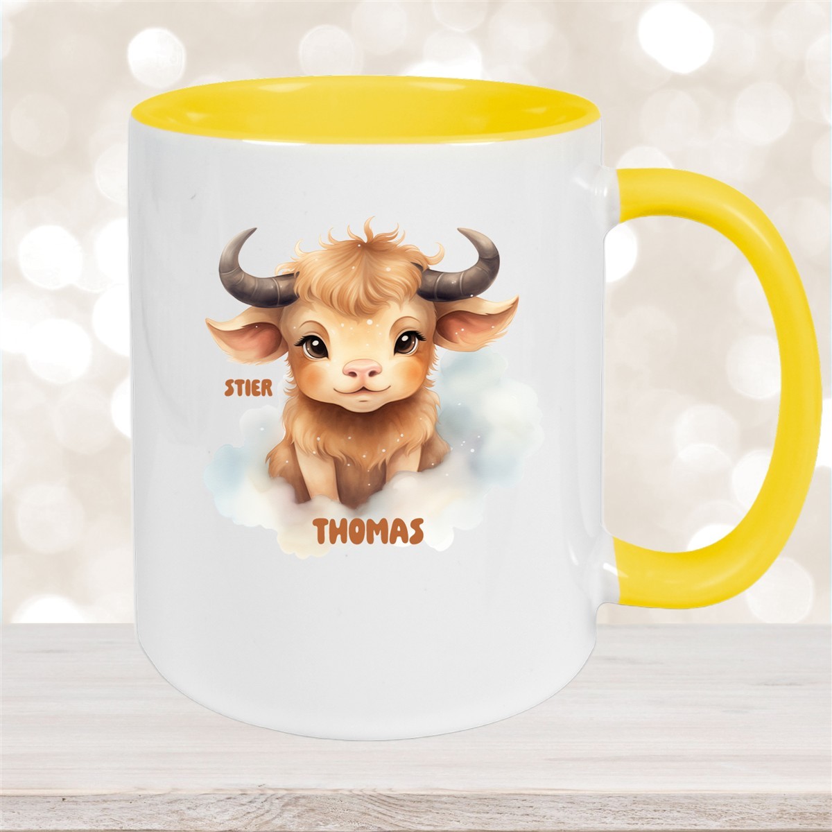 Tasse Sternzeichen Kinder Stier #1 Wunschname Keramik Kinderbecher personalisiert versch. Farben