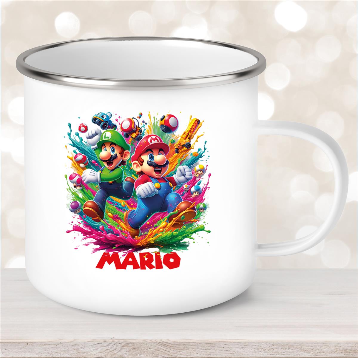 Tasse Wunschname Super-Mario #6 Emaille Kinderbecher personalisiert