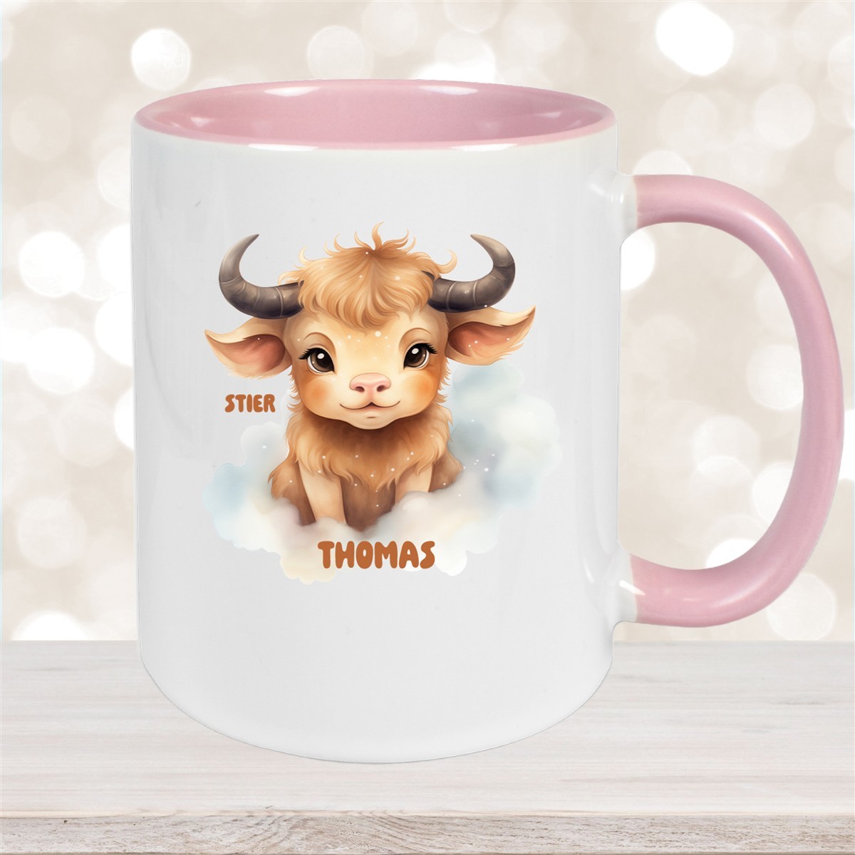 Tasse Sternzeichen Kinder Stier #1 Wunschname Keramik Kinderbecher personalisiert versch. Farben