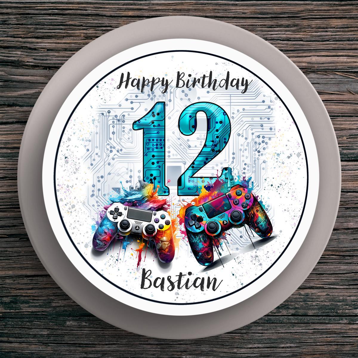 Tortenaufleger Geburtstag Gamer Controller  Personalisiert #1 Name & Zahl (20cm)