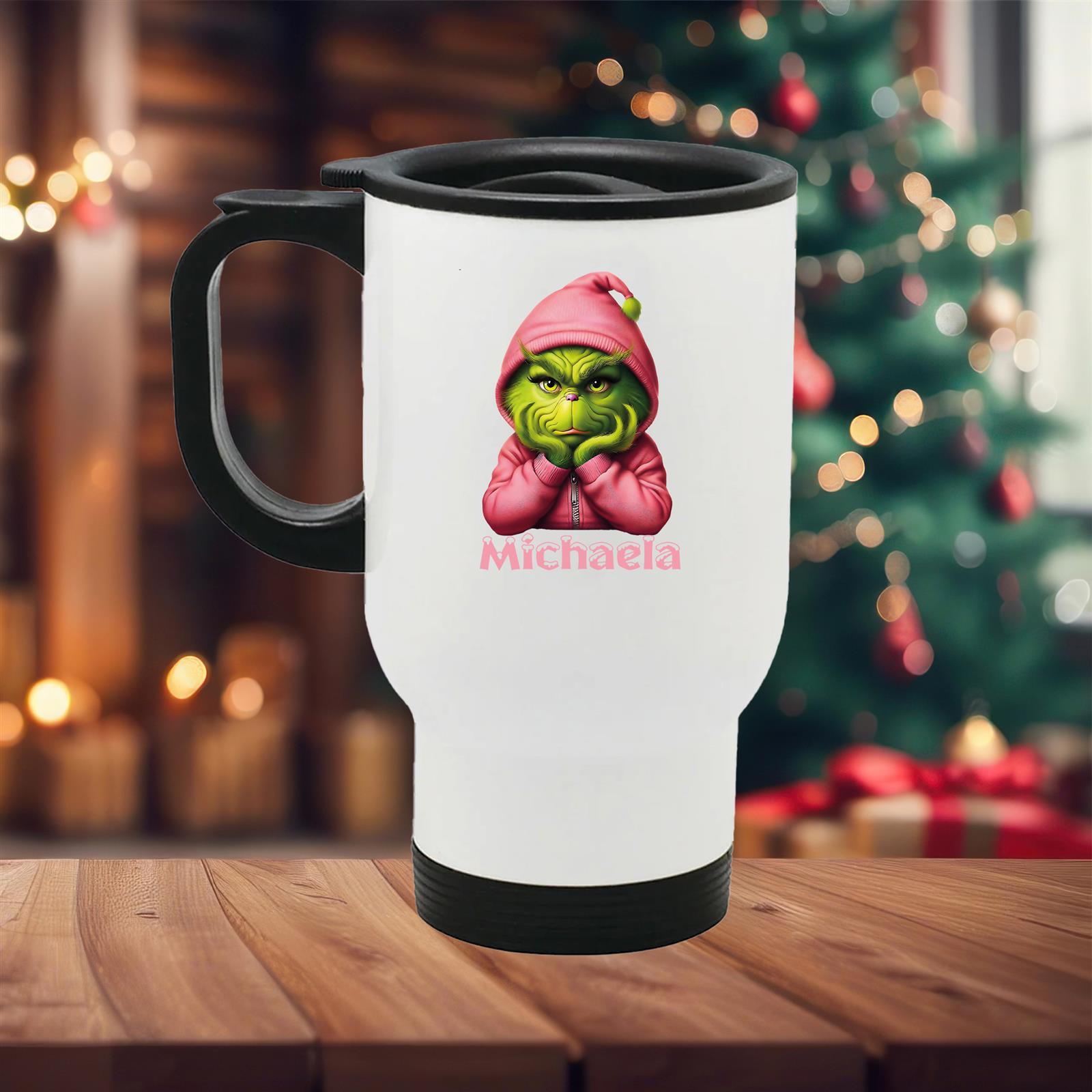 Edelstahl-Thermobecher mit Deckel Weihnachten Grinch 10# personalisiert weiß