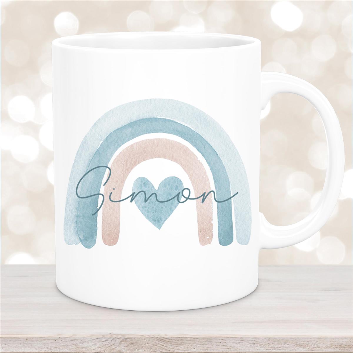 Tasse Wunschname Regenbogen #6 Keramik Kinderbecher Weiß