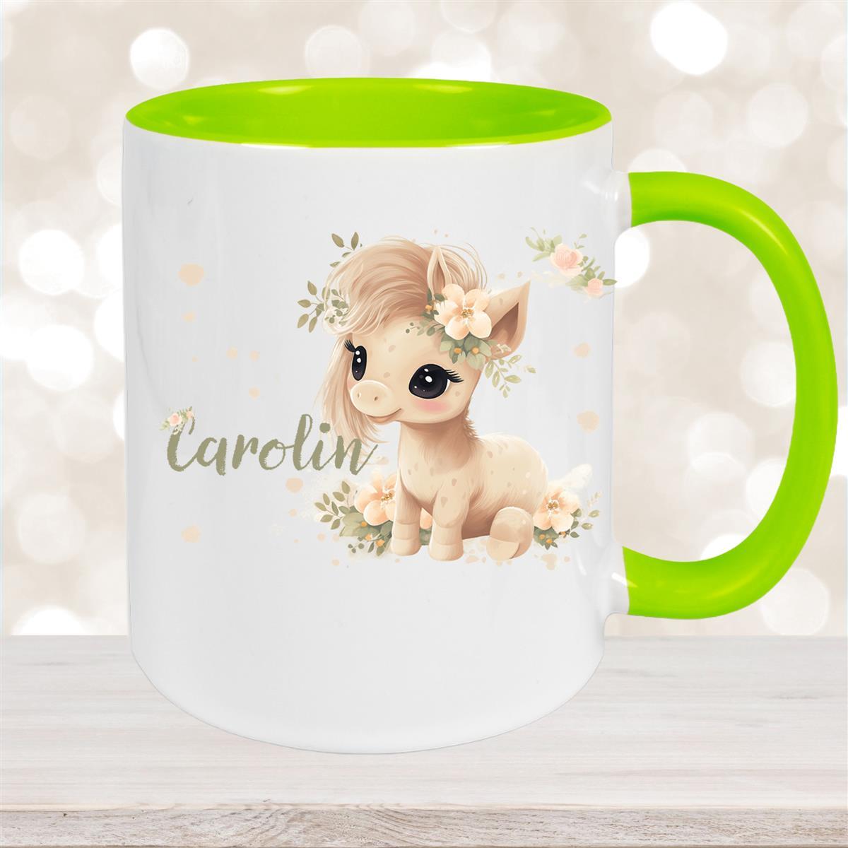 Tasse Pferd #5 Wunschname Keramik Kinderbecher personalisiert versch. Farben