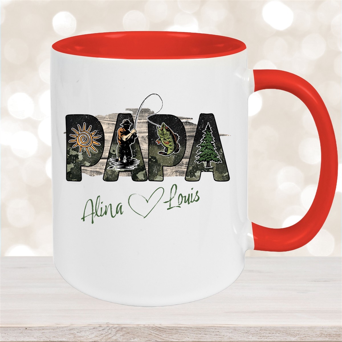 Tasse Vatertag #6 "Angler" Wunschnamen Keramik Personalisiert versch. Farben