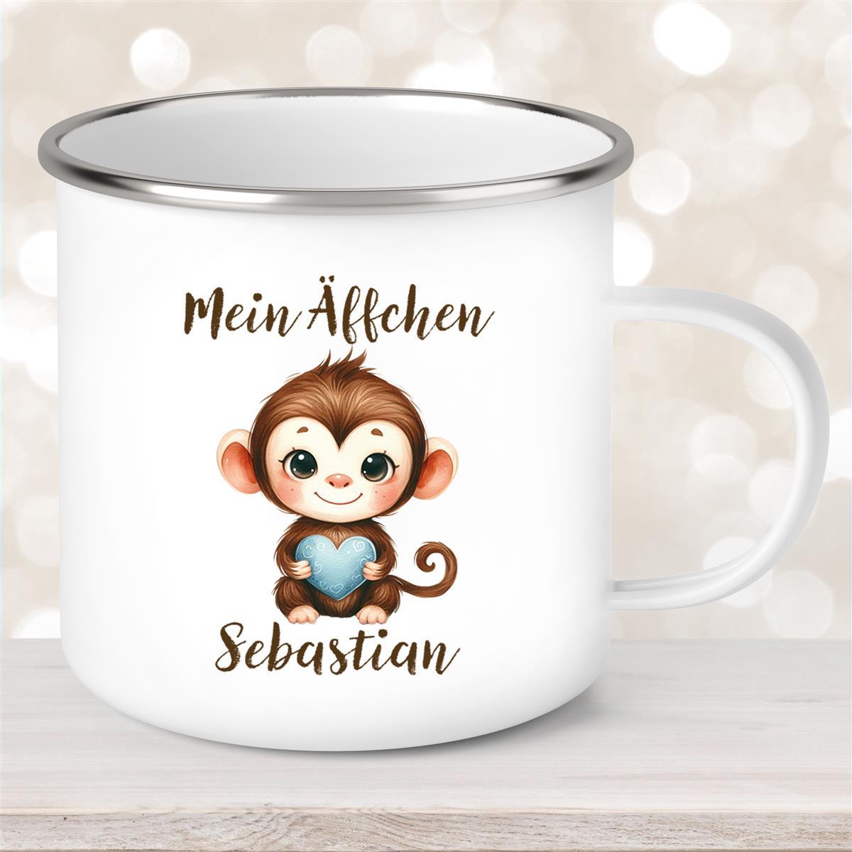 Tasse Liebe - Äffchen Valentinstag Wunschnamen Emaille personalisiert