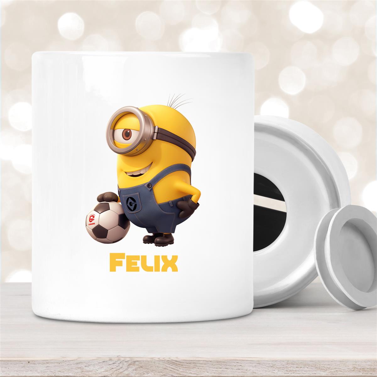 Spardose Minions Kinder Minion #8 Fußball Wunschname personalisiert