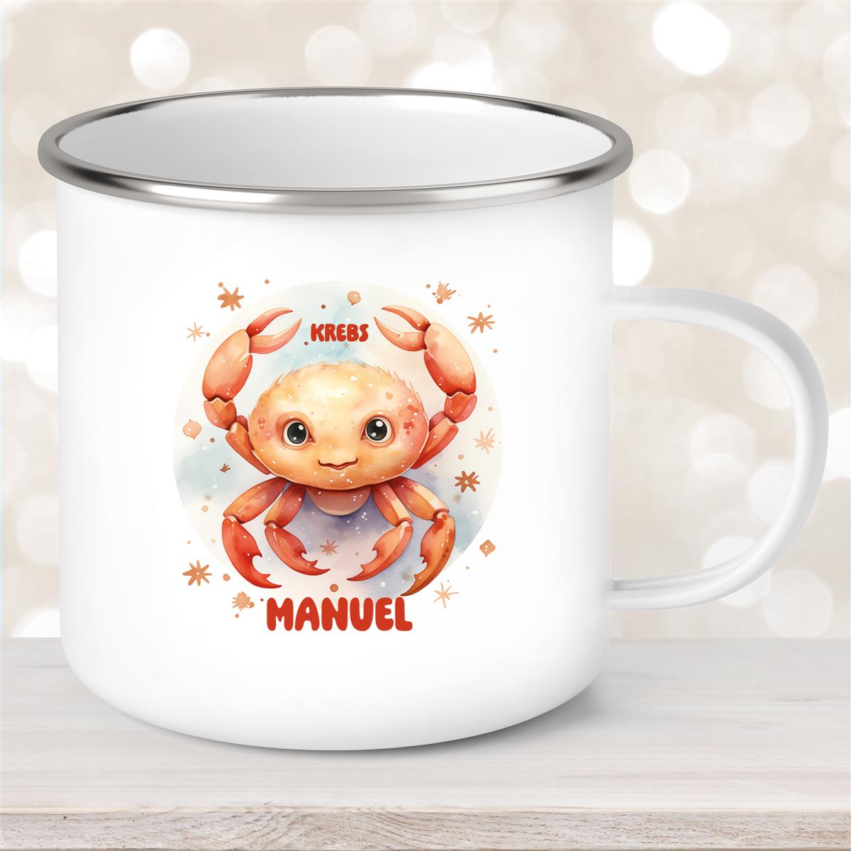 Tasse Sternzeichen Kinder Krebs #1 Wunschname Emaille Kinderbecher personalisiert