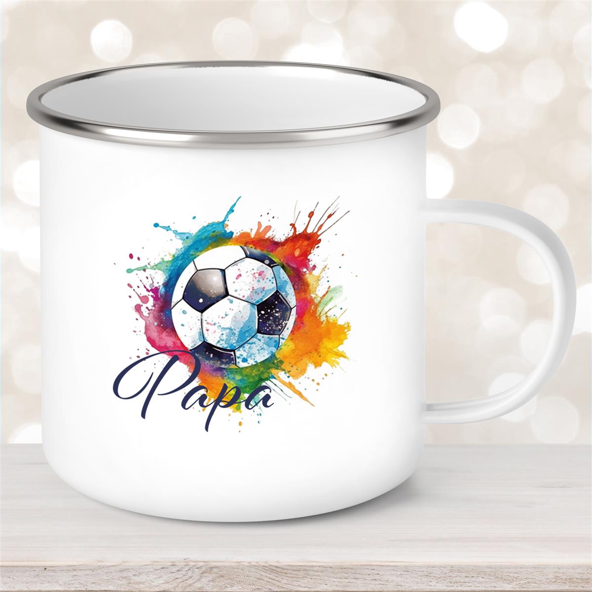 Tasse Fußball #20 Wunschname Emaille Kinderbecher personalisiert