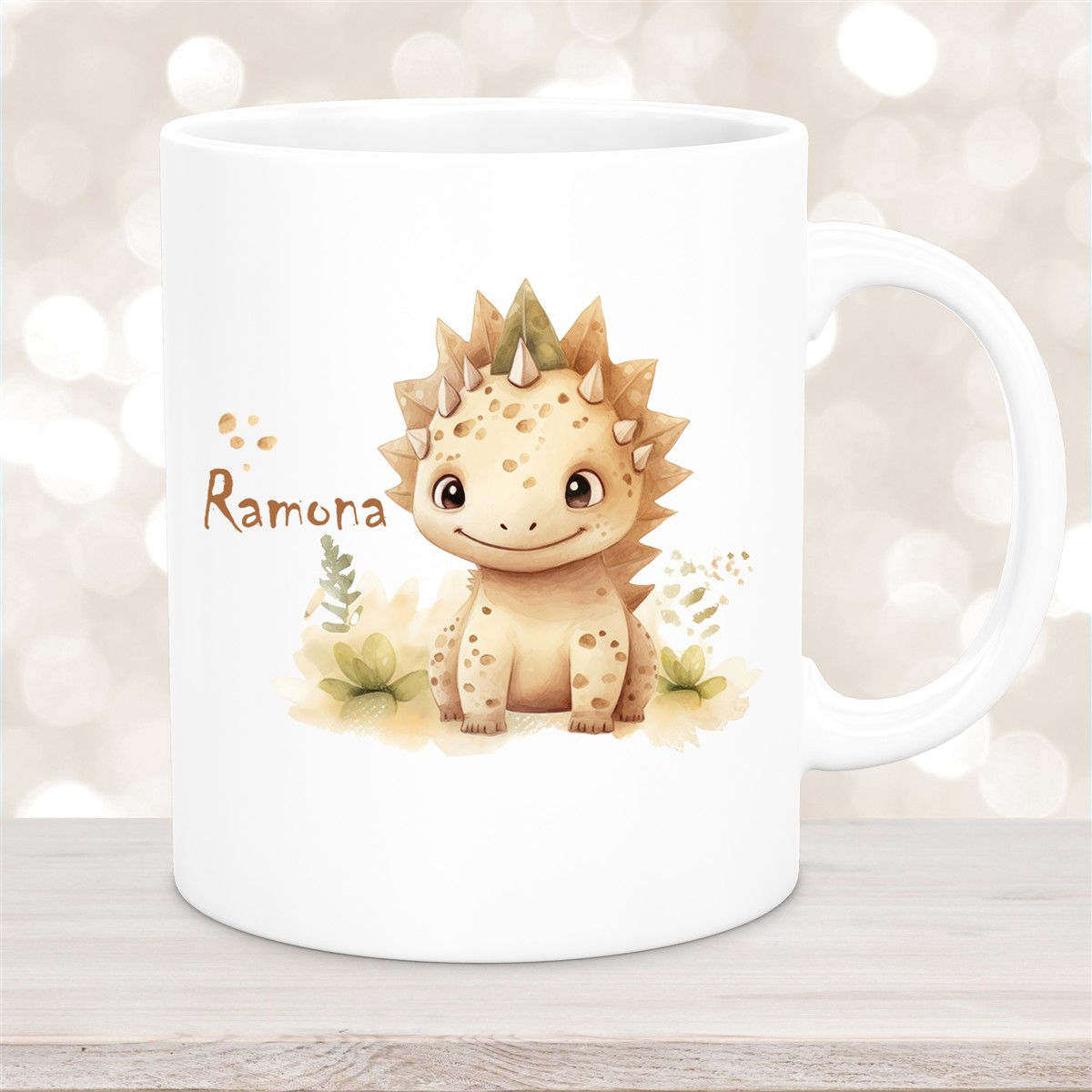 Tasse Wunschname Dino #2 Keramik Kinderbecher versch. Farben