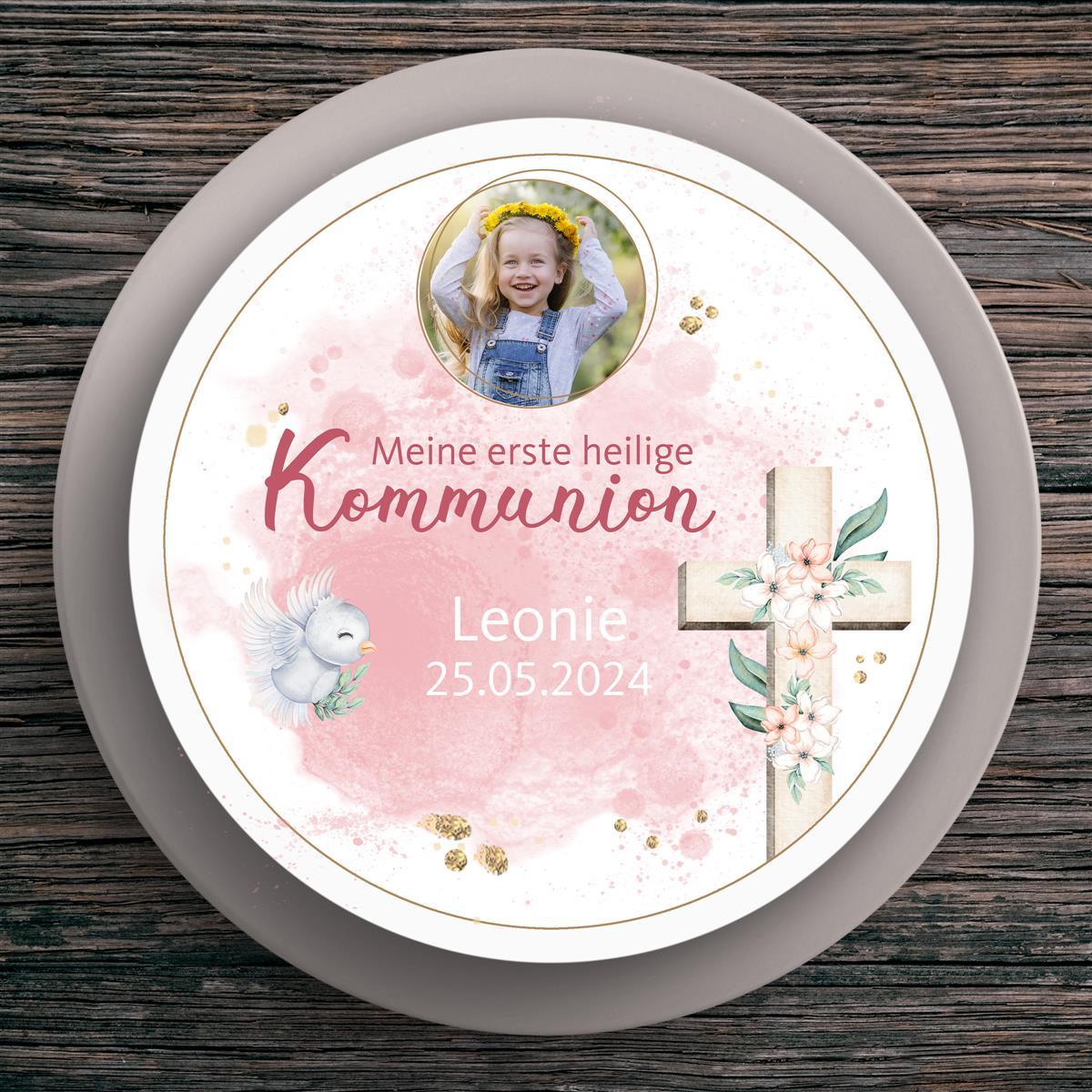 Tortenaufleger Kommunion Kreuz #2 Name & Datum (20cm)