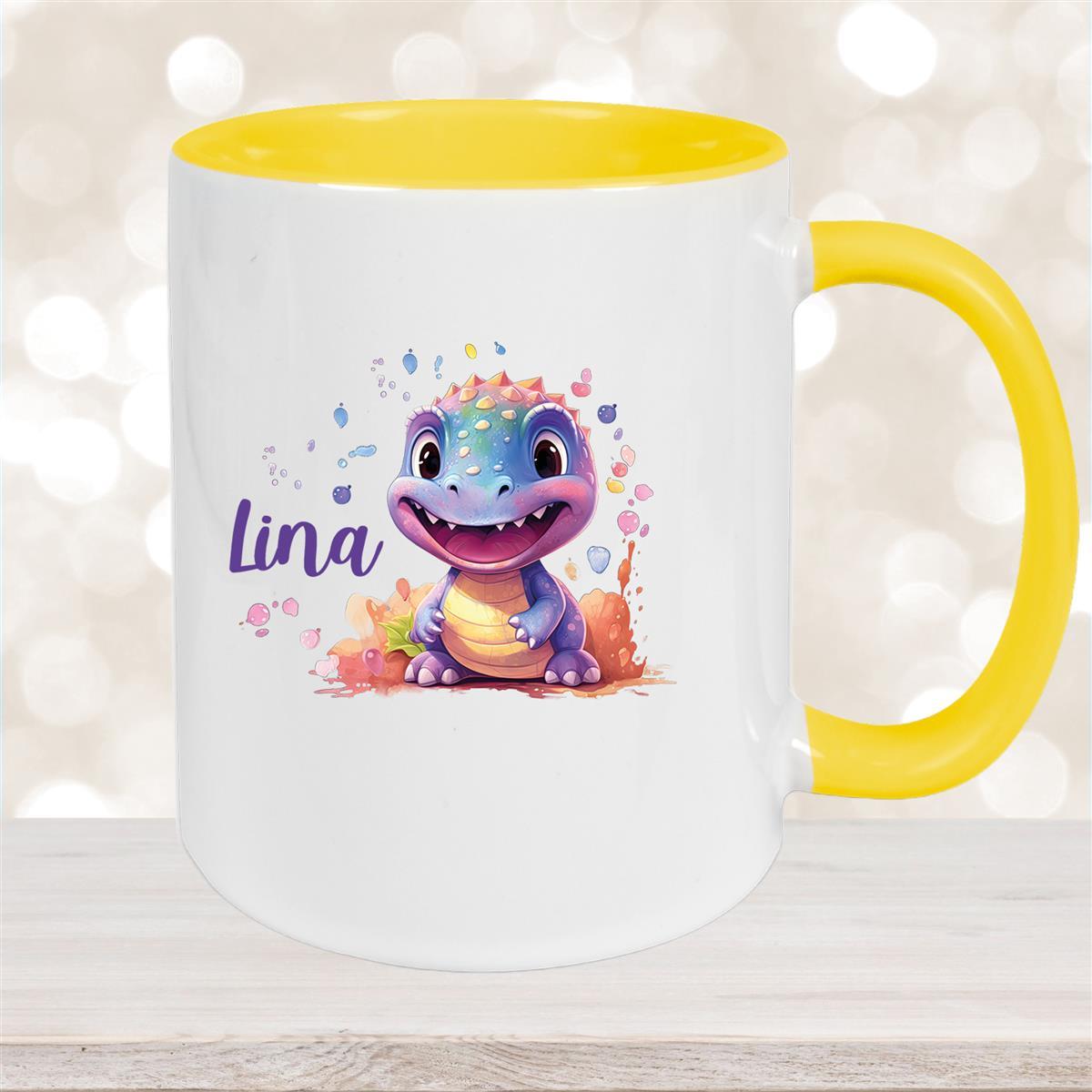 Tasse Dino #9 Wunschname Keramik Kinderbecher Personalisiert versch. Farben