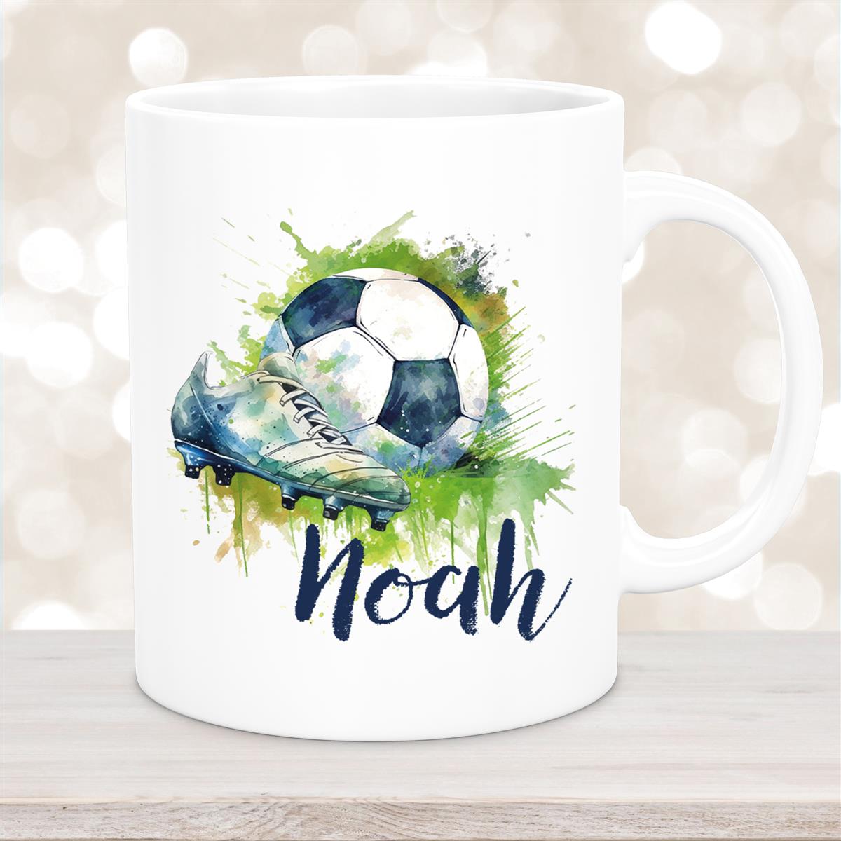Tasse Fußball #4 Wunschname Keramik Kinderbecher personalisiert Weiß