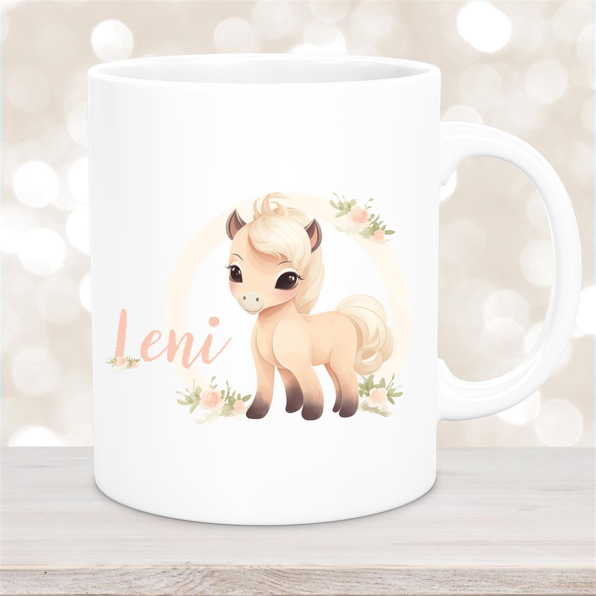 Tasse Pferd #4 Wunschname  Keramik Kinderbecher personalisiert Weiß