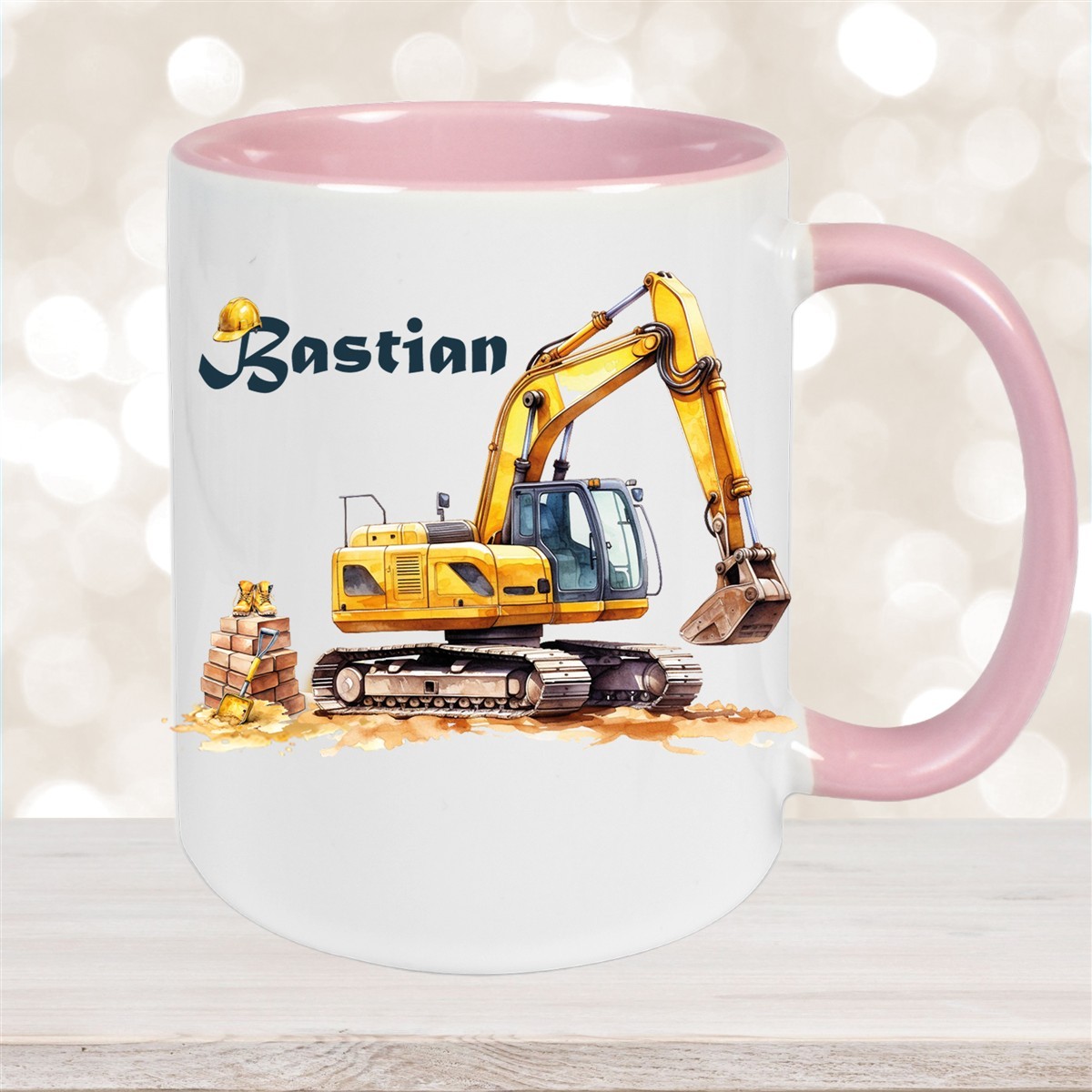 Tasse Wunschname Baustelle Bagger Keramik Kinderbecher versch. Farben