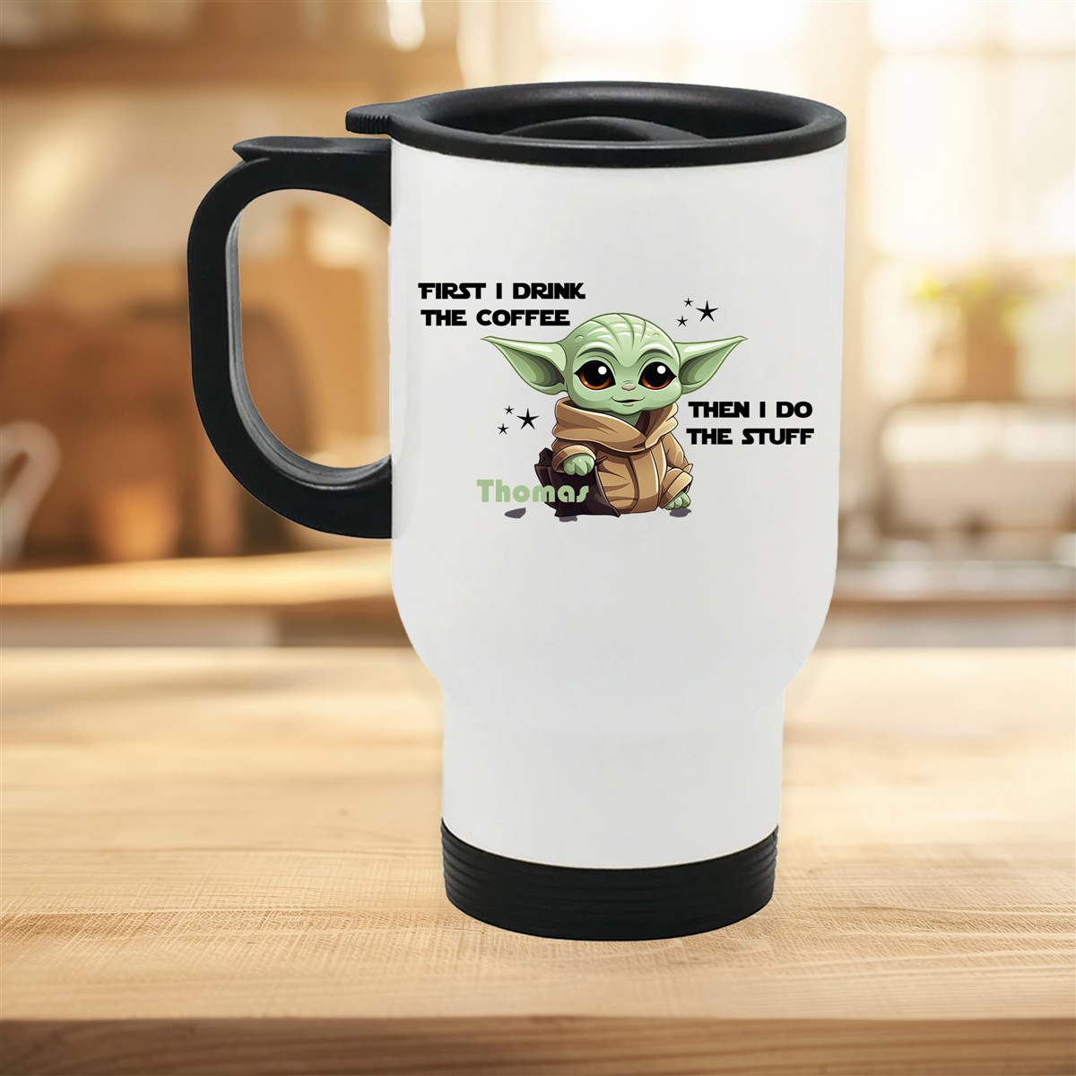 Edelstahl-Thermobecher mit Deckel Baby Yoda #2 weiß