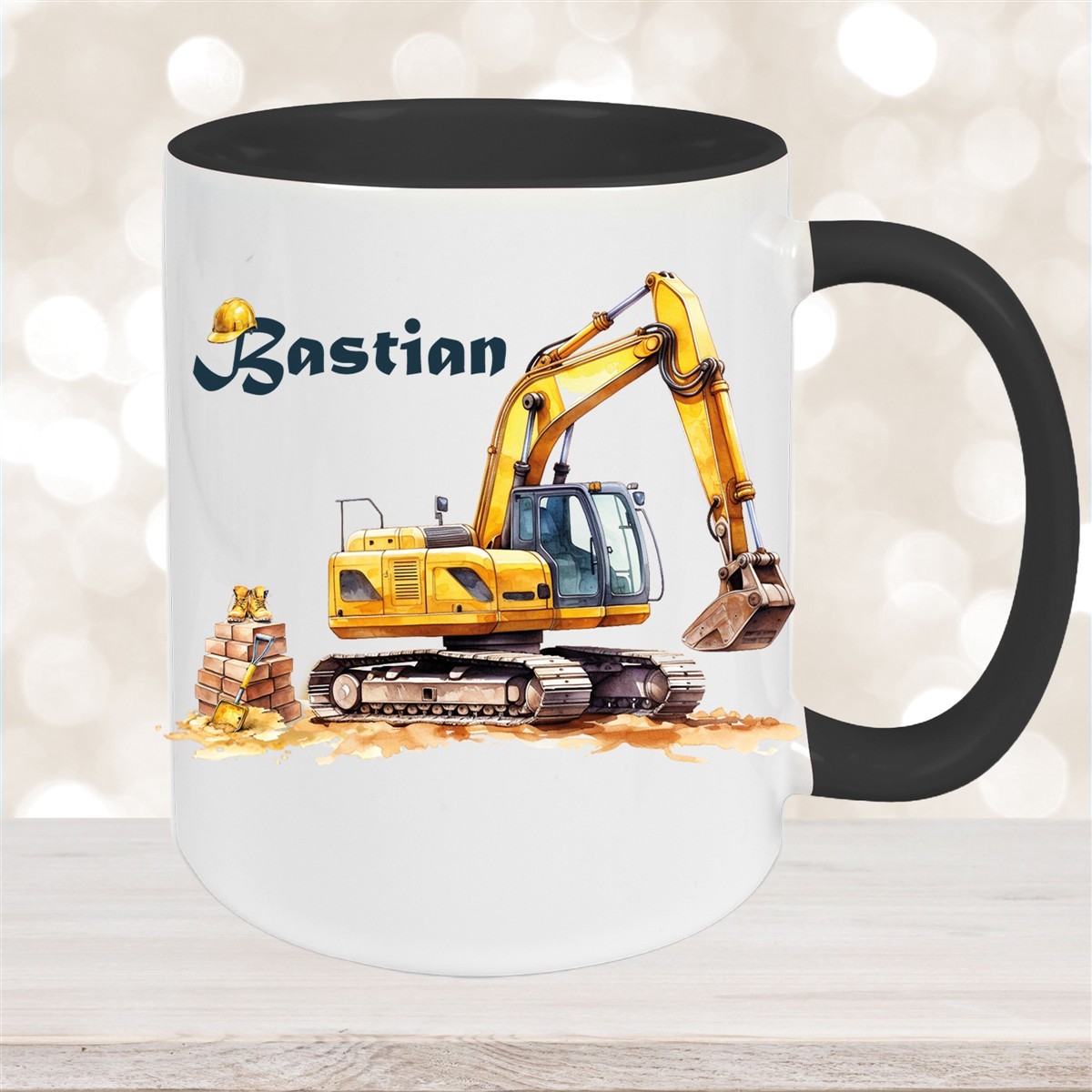 Tasse Wunschname Baustelle Bagger Keramik Kinderbecher versch. Farben