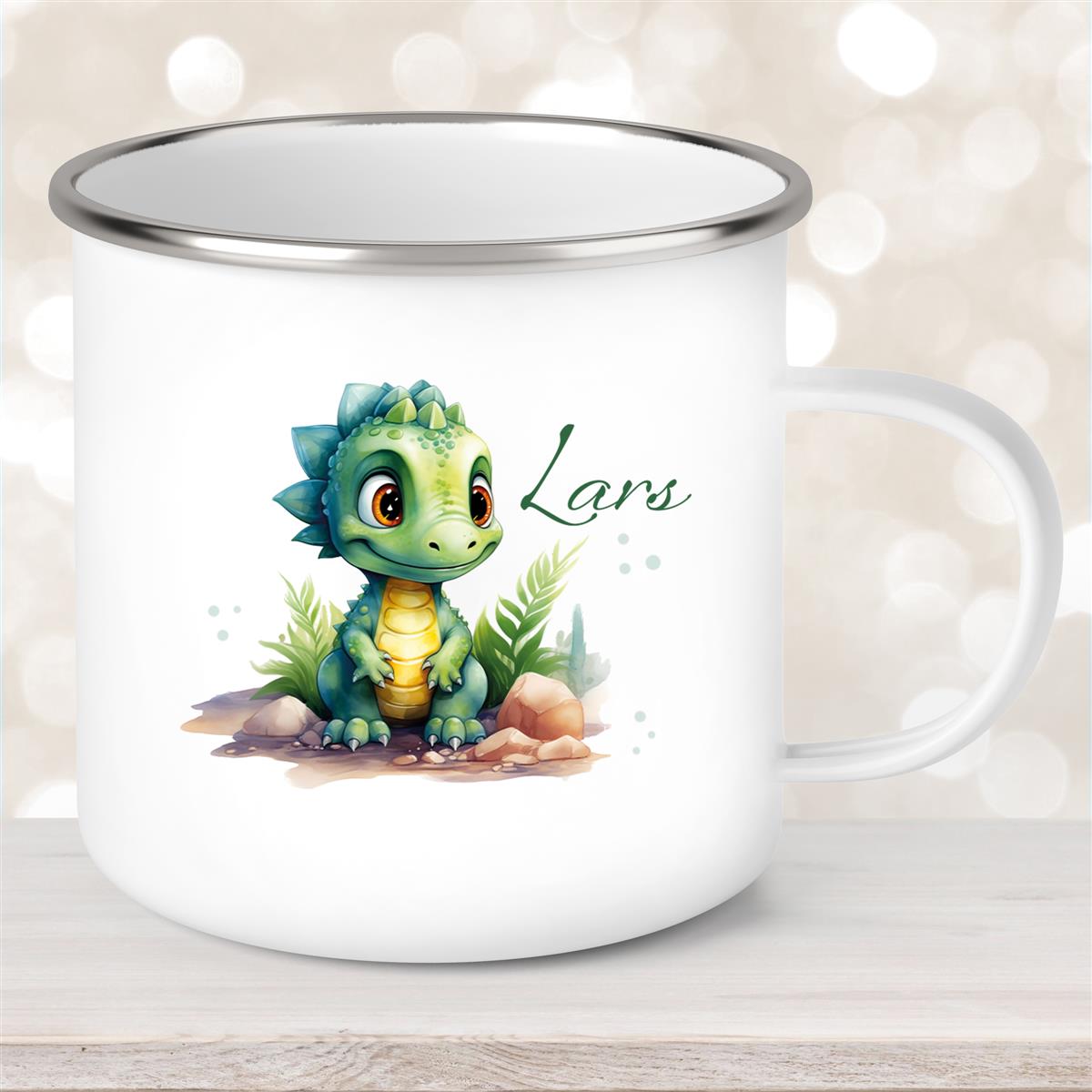 Tasse Wunschname Dino #17 Emaille Kinderbecher