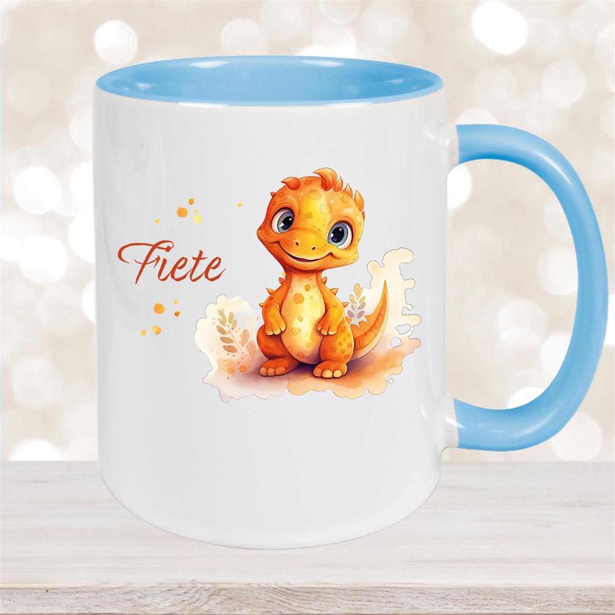 Tasse Dino #10 Wunschname Keramik Kinderbecher Personalisiert versch. Farben