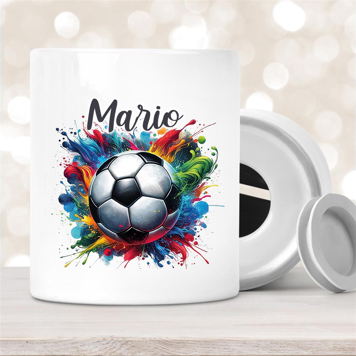 Spardose mit Wunschname Fußball # 12 personalisiert
