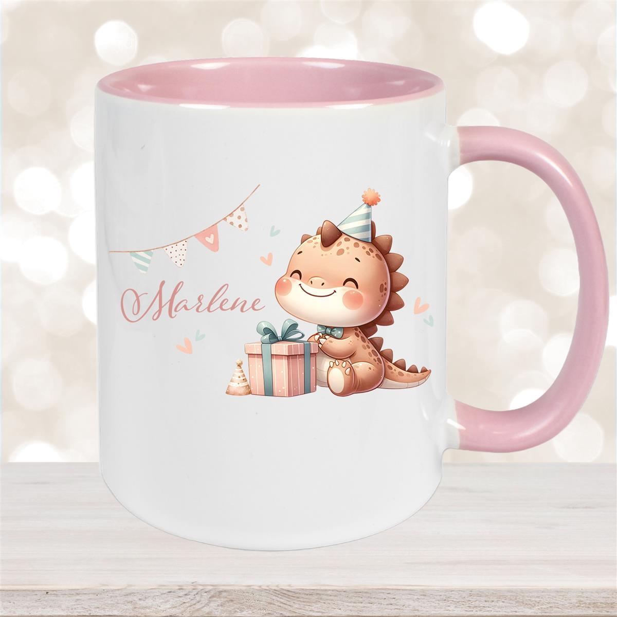 Tasse Dino #18 Wunschname Keramik Kinderbecher Personalisiert versch. Farben